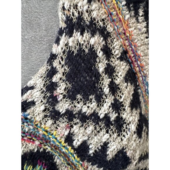 Women's Poncho knit Sweater Aztec Multicolor Metallic Patches Button Side Sz 10 - Picture 8 of 15